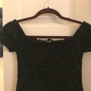 Navy polka dot, Off shoulder dress